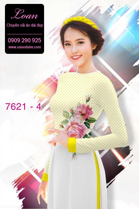Vải áo dài hoa nền chấm bi Vải áo dài hoa nền chấm bi