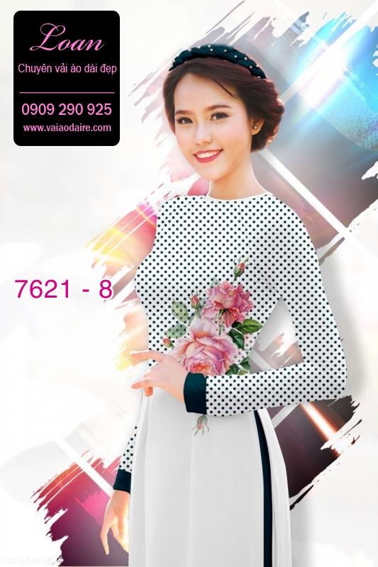 Vải áo dài hoa nền chấm bi Vải áo dài hoa nền chấm bi