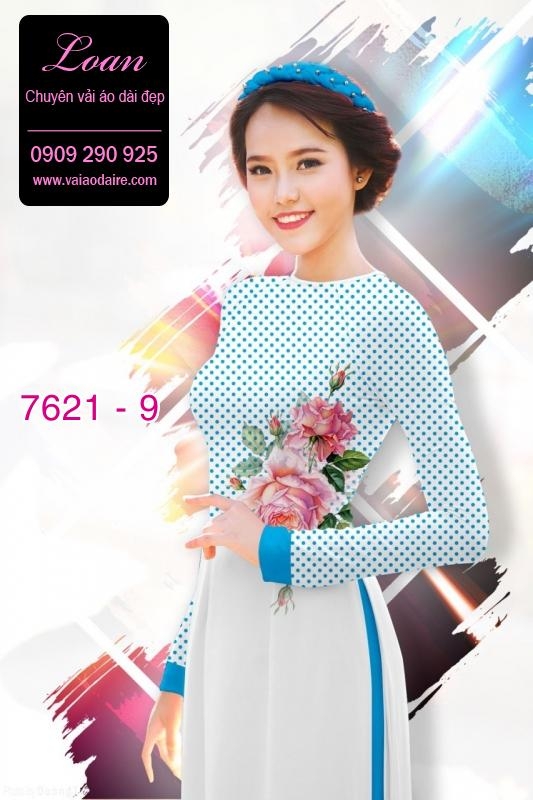 Vải áo dài hoa nền chấm bi Vải áo dài hoa nền chấm bi