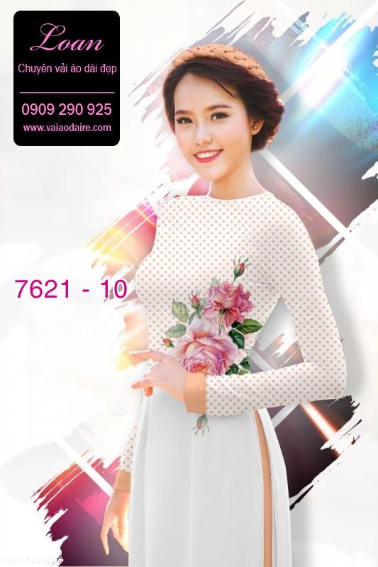 Vải áo dài hoa nền chấm bi Vải áo dài hoa nền chấm bi