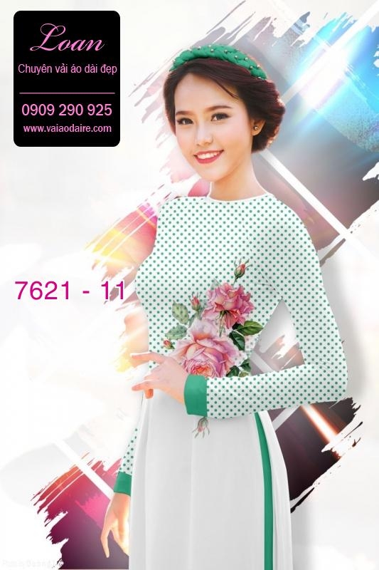 Vải áo dài hoa nền chấm bi Vải áo dài hoa nền chấm bi