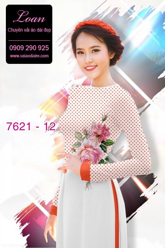 Vải áo dài hoa nền chấm bi Vải áo dài hoa nền chấm bi