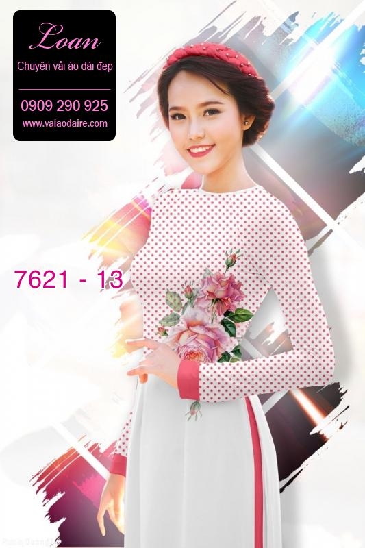 Vải áo dài hoa nền chấm bi Vải áo dài hoa nền chấm bi