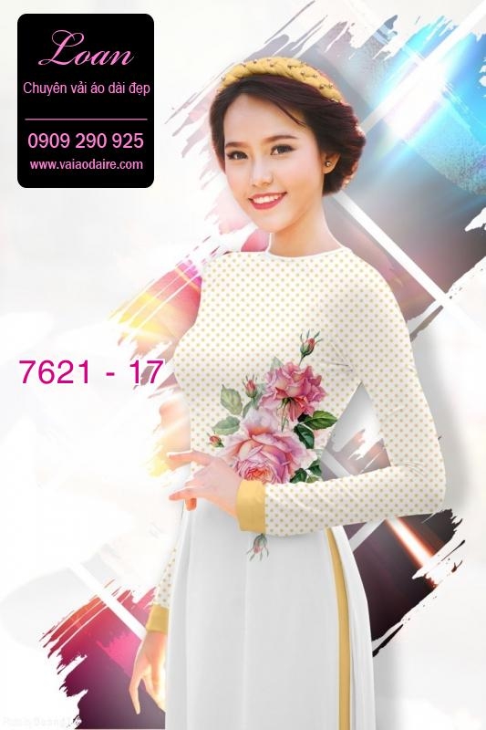 Vải áo dài hoa nền chấm bi Vải áo dài hoa nền chấm bi