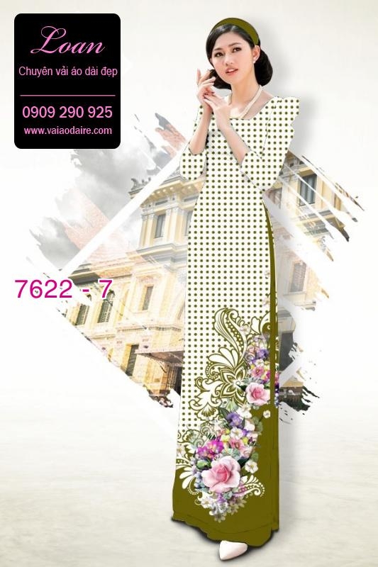 Vải áo dài hoa nền chấm bi