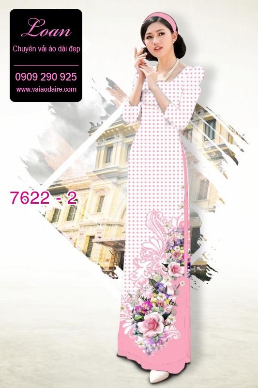 Vải áo dài hoa nền chấm bi