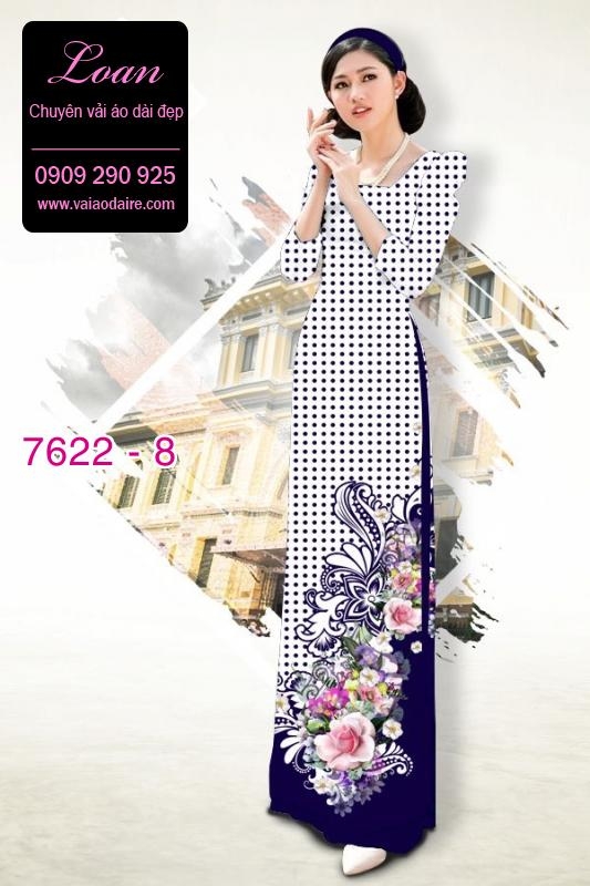 Vải áo dài hoa nền chấm bi