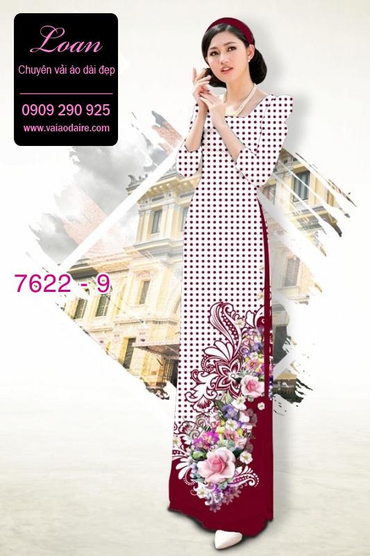 Vải áo dài hoa nền chấm bi