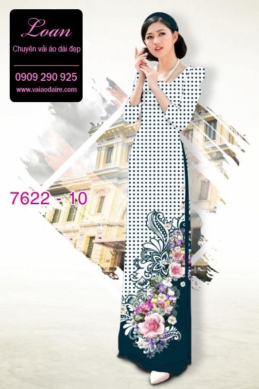 Vải áo dài hoa nền chấm bi