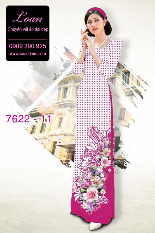 Vải áo dài hoa nền chấm bi