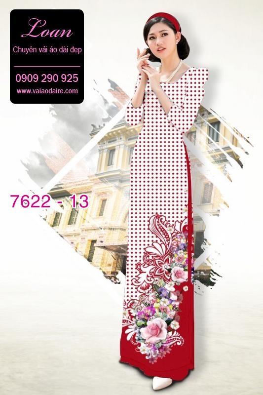 Vải áo dài hoa nền chấm bi