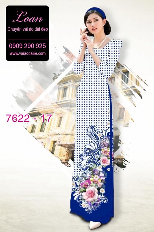 Vải áo dài hoa nền chấm bi