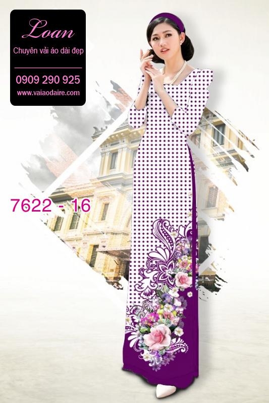 Vải áo dài hoa nền chấm bi