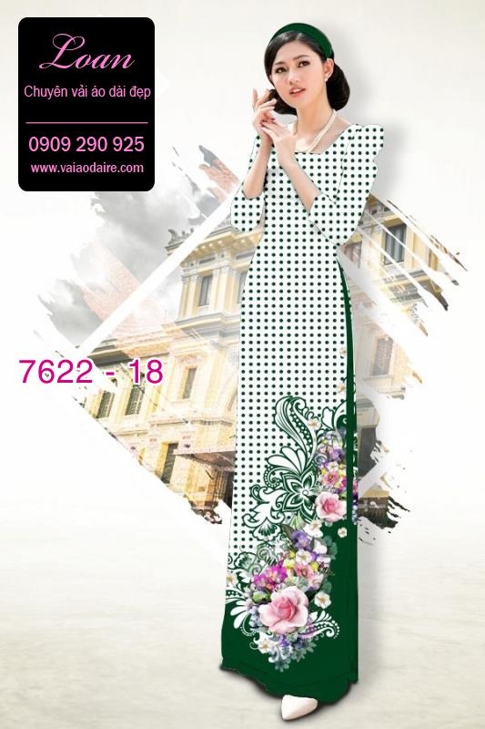 Vải áo dài hoa nền chấm bi