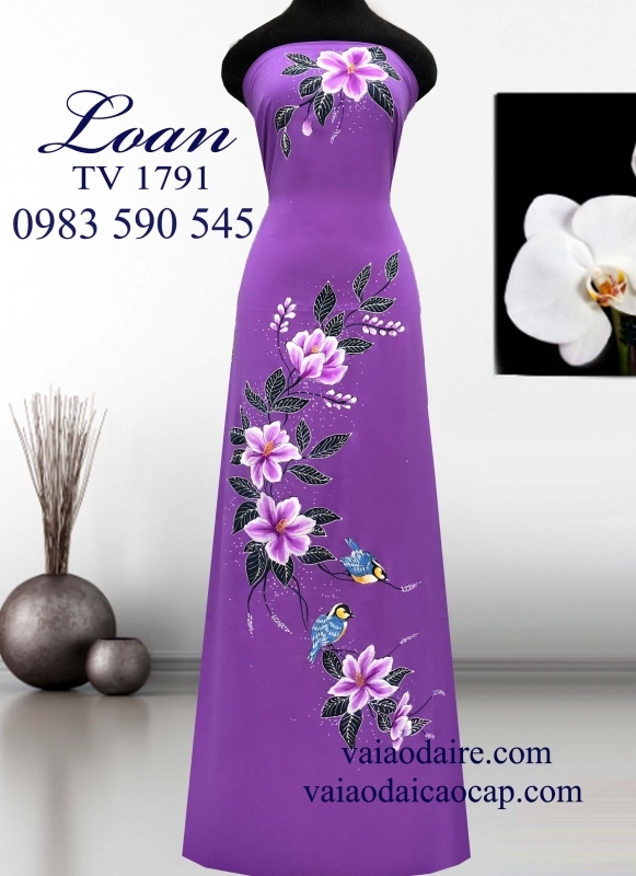 Vải áo dài thái tuấn vẽ hoa 3D