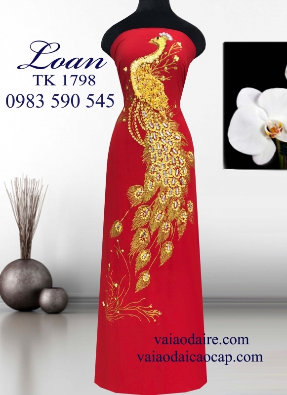 Vải áo dài cưới chim Công