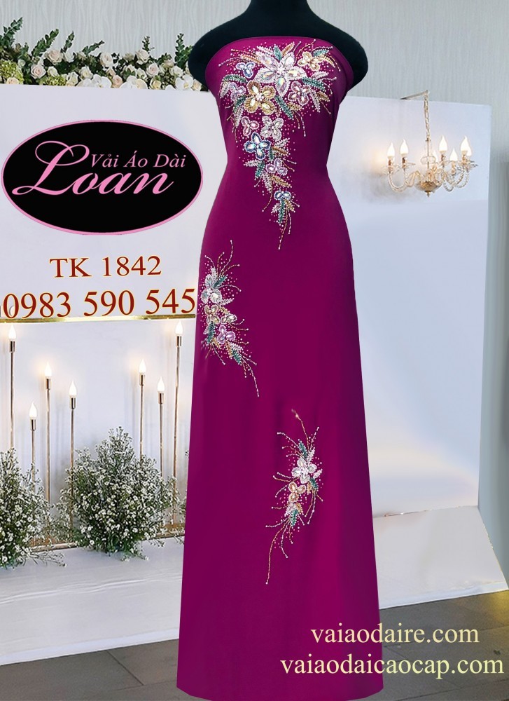 Vải áo dài kết đá sang trọng