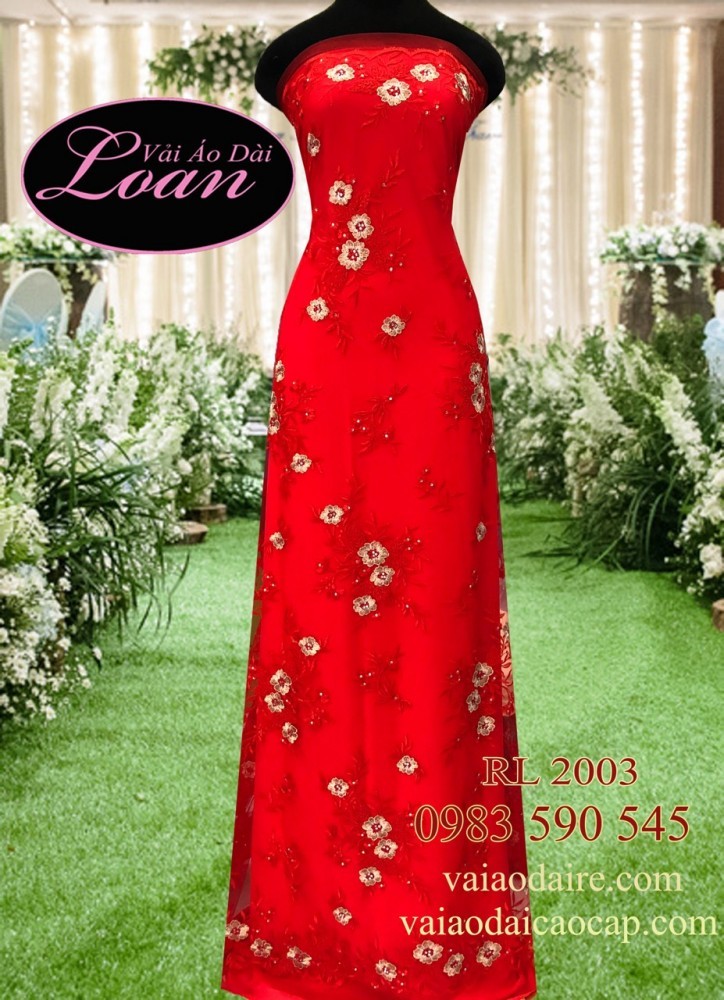 Vải áo dài ren màu đỏ đẹp