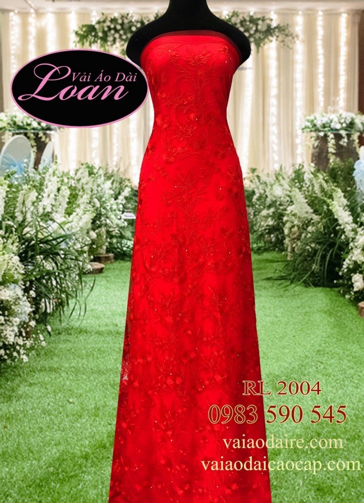 Vải áo dài ren màu đỏ đẹp