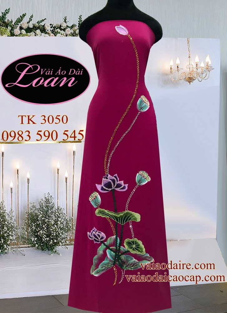 Vải áo dài Sen vẽ kết đá