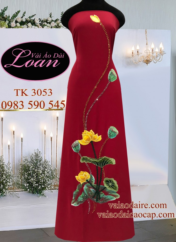 Vải áo dài Sen vẽ kết đá