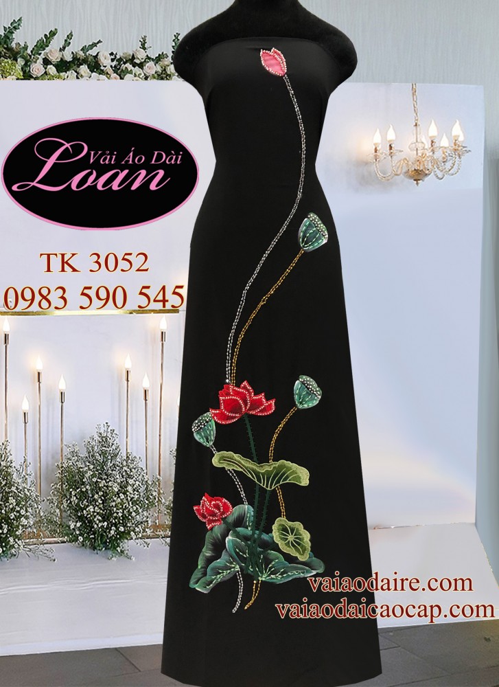 Vải áo dài Sen vẽ kết đá