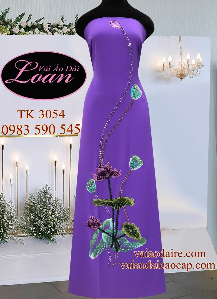 Vải áo dài Sen vẽ kết đá