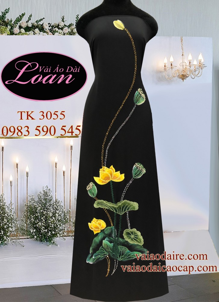 Vải áo dài Sen vẽ kết đá