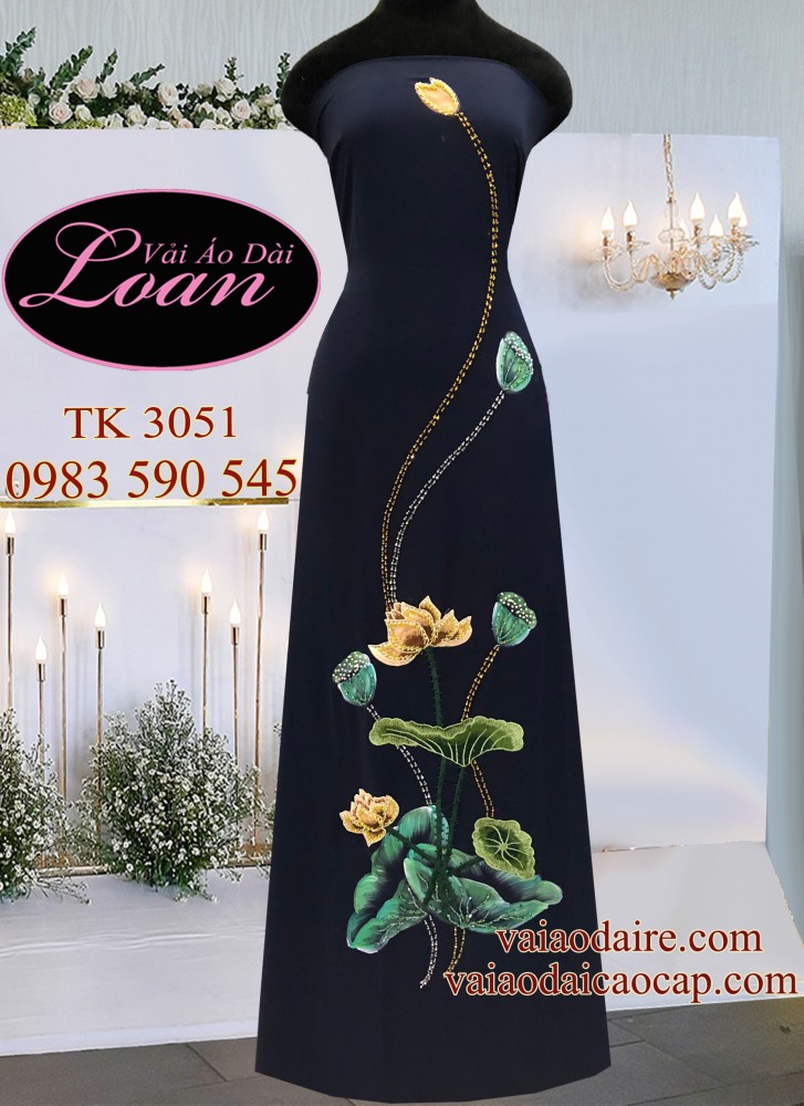 Vải áo dài Sen vẽ kết đá