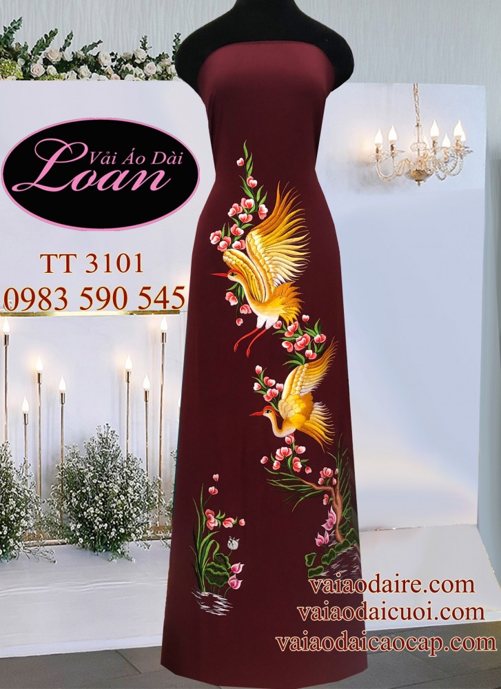 Vải áo dài thêu Hạc