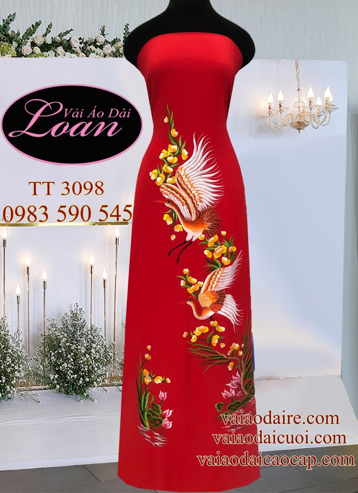 Vải áo dài thêu Hạc