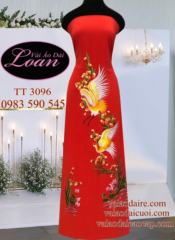 Vải áo dài thêu Hạc