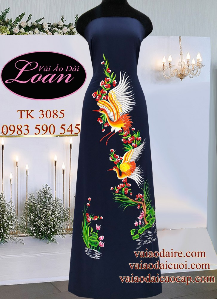 Vải áo dài thêu Hạc