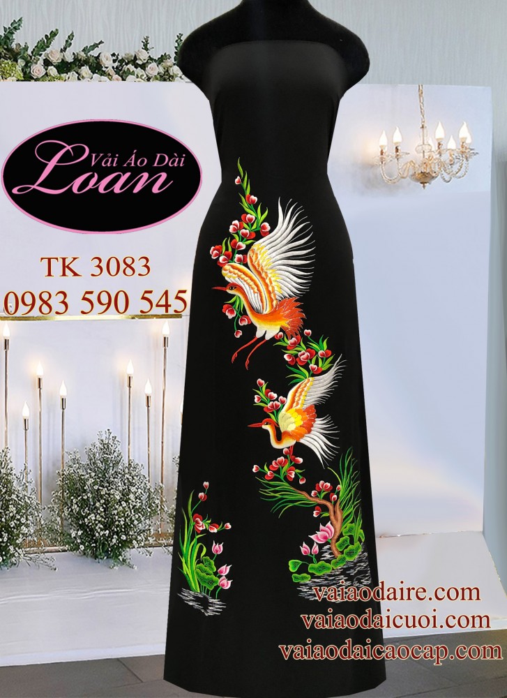 Vải áo dài thêu Hạc