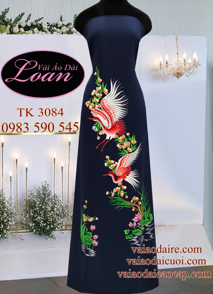 Vải áo dài thêu Hạc