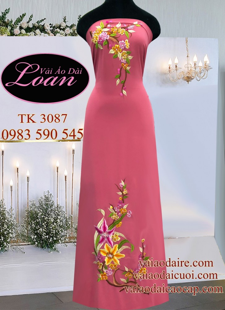 Vải áo dài thêu đính đá