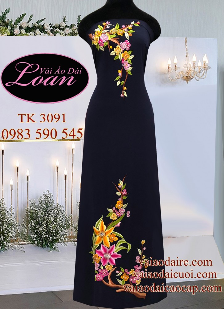 Vải áo dài thêu đính đá