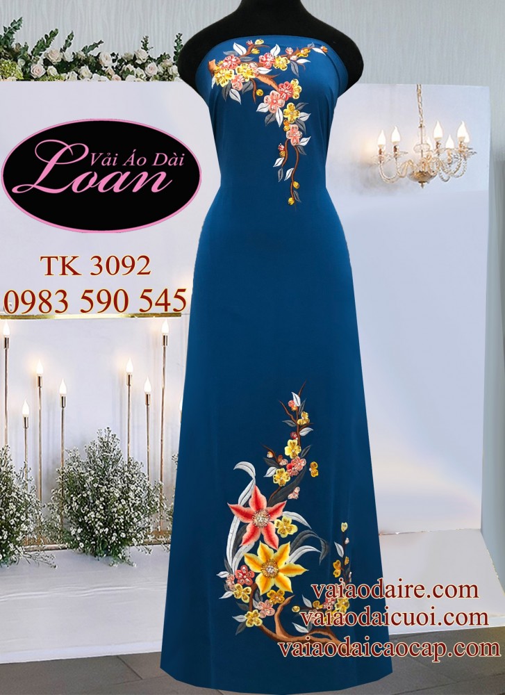 Vải áo dài thêu đính đá
