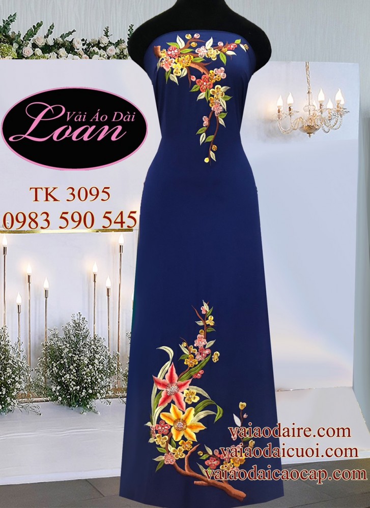 Vải áo dài thêu đính đá