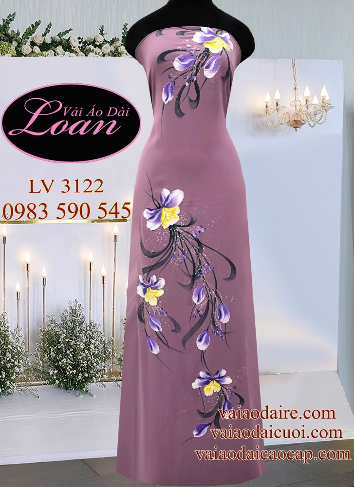 Vải áo dài vẽ hoa Lan