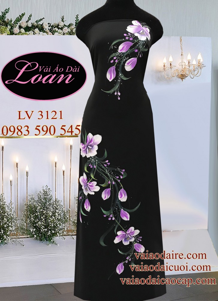 Vải áo dài vẽ hoa Lan