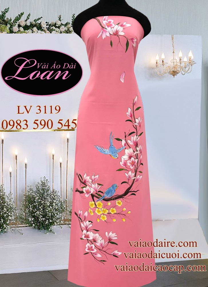 Vải áo dài vẽ hoa Mộc Lan