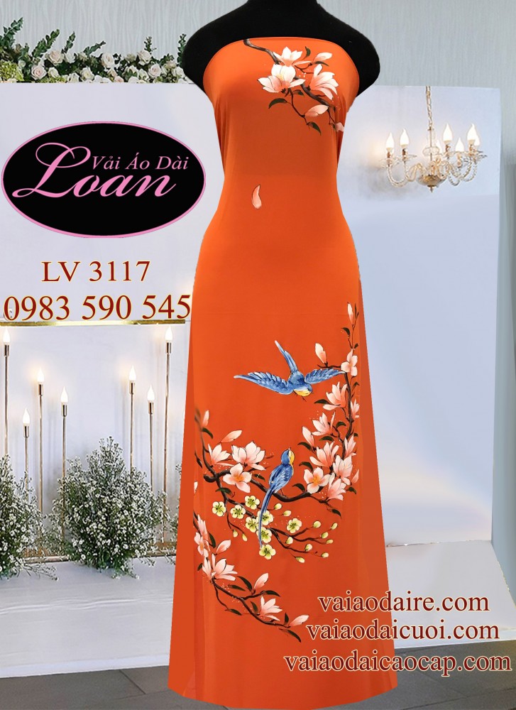 Vải áo dài vẽ hoa Mộc Lan