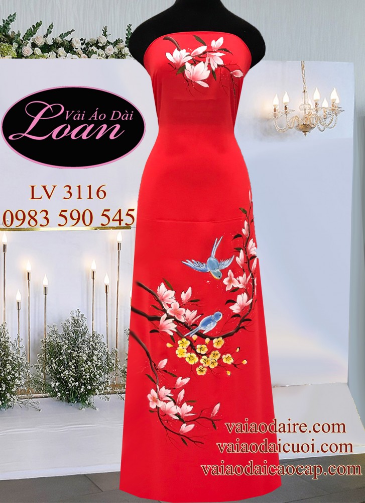 Vải áo dài vẽ hoa Mộc Lan