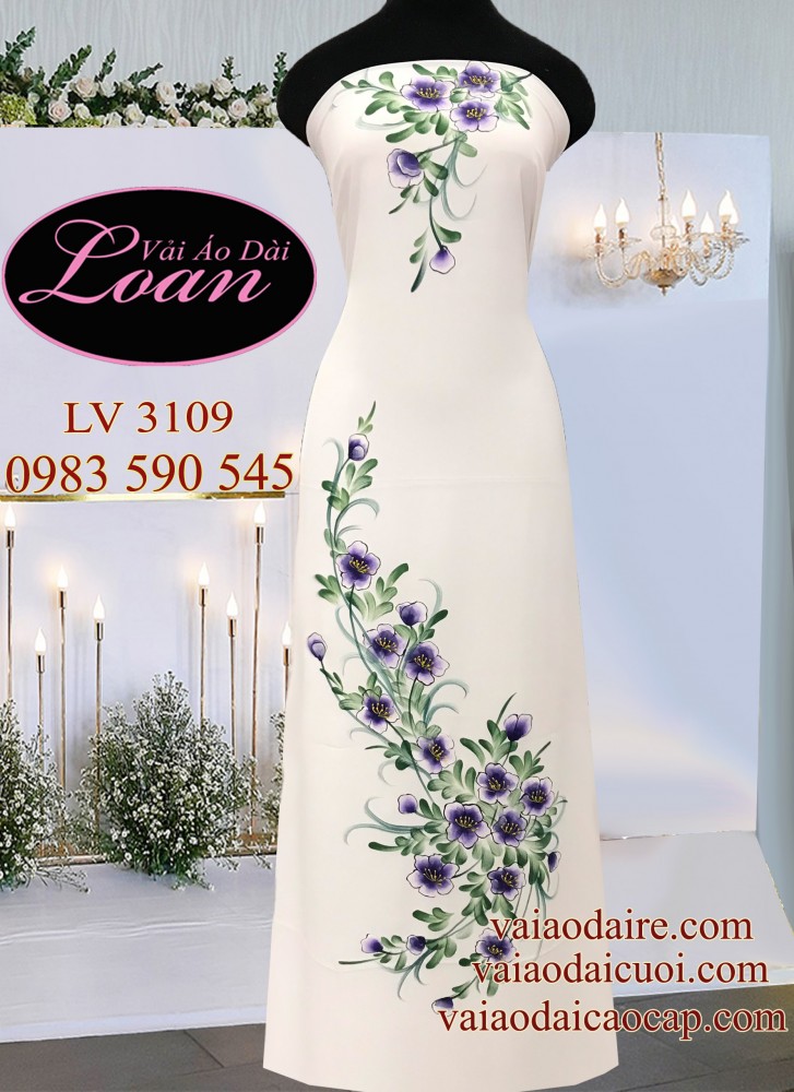 Vải áo dài vẽ hoa 3D