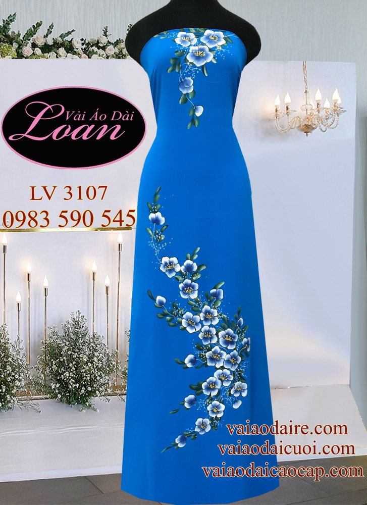 Vải áo dài vẽ hoa 3D