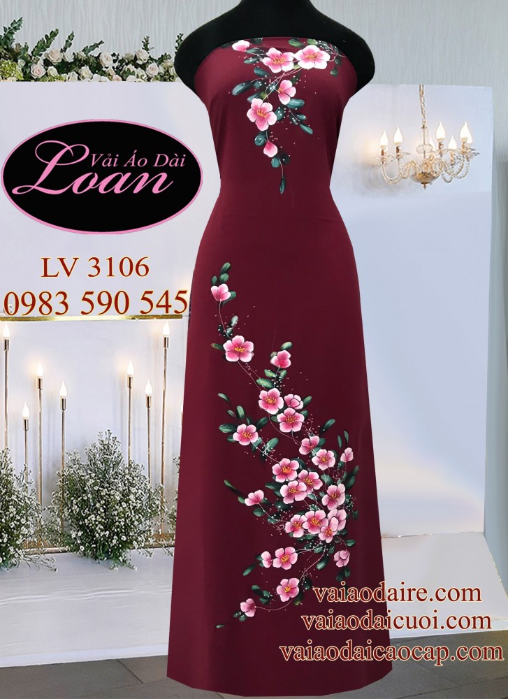 Vải áo dài vẽ hoa 3D