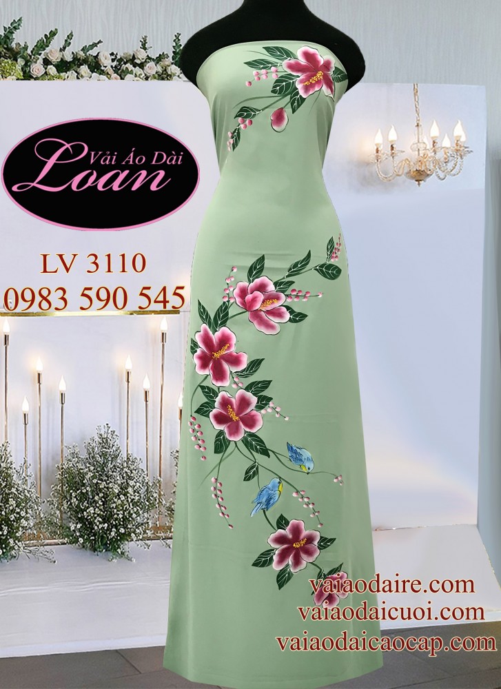 Vải áo dài vẽ hoa 3D