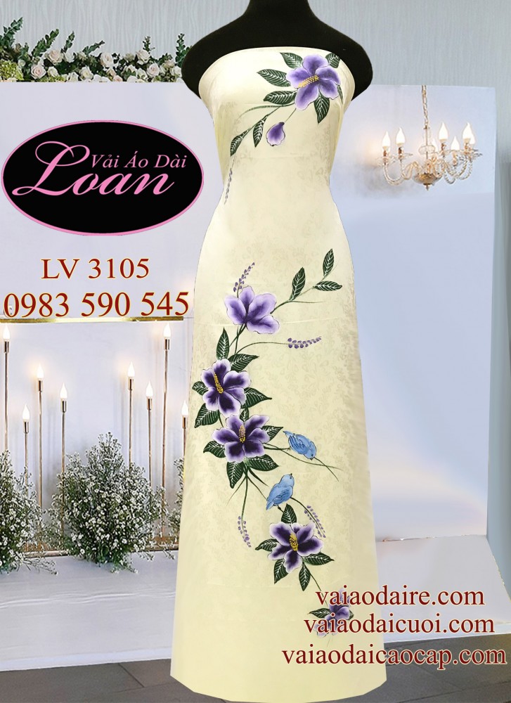 Vải áo dài Tơ Tằm vẽ hoa 3D