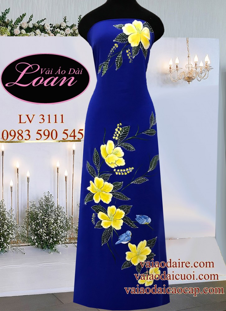 Vải áo dài vẽ hoa 3D